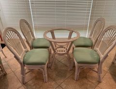 Rattan glass top table with 4 matching chairs The Villages Florida