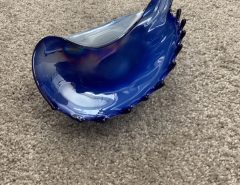 Vintage Murano Art Glass Centerpiece Sea Shell Bowl, Iridescent Blue & White The Villages Florida