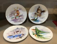 4 Display Plates, of Paris, Venice, Rome, San Remo, Hand Painted, Vintage The Villages Florida