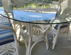 White Wicker Dining Set with 4 Chairs- glass table top. The Villages Florida