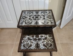 Glass Mirrored Topped Nesting Tables, very heavy with cast iron legs The Villages Florida