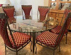 Metal Base 54” Glass Top Dining Room Table 6 Chairs – ACCEPTING OFFERS The Villages Florida