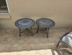 2 Stone Outdoor Side Tables  23D x 22H Asking $35 for the pair The Villages Florida