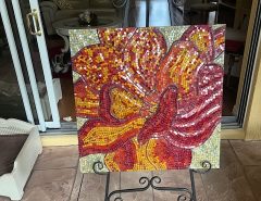 30” X 30”  tiled mosaic art work with display stand included. The Villages Florida