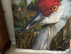 Beautiful wood print of a sandhill crane.  Tim Dardis (Central Florida) is the artist who created this beautiful piece of art. Purchased at the Mt. Dora art festival in 2016 .  Measures 40 by 48 .  $100. Cash. Call 7575080802 The Villages Florida