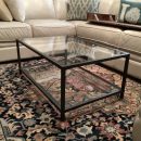 Grey metal table with lower shelf, tempered glass The Villages Florida