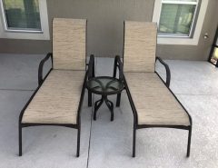 SOLD – Palm Casual Sling Lounge Chairs and side table The Villages Florida