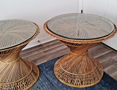 2 wicker glass top tables The Villages Florida