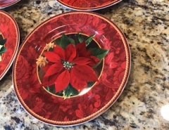 Set of 4 Hallmark Christmas Dessert Plates….Poinsettia, etc The Villages Florida