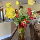 Tall Handblown Vase with Tulips The Villages Florida