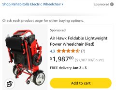 Air Hawk Foldable Lightweight Power Wheelchair (Red) 2 BATTERIES The Villages Florida