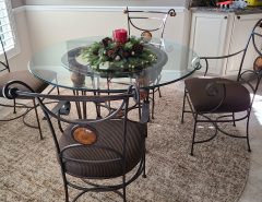 Glass Breakfast table (48″) with 4 Rod Iron cushioned chairs The Villages Florida