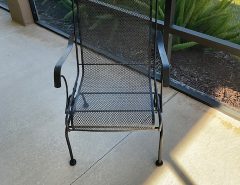 Selling lanai/patio 6 piece set with 48” black table w/glass top and 4 coil spring iron chairs  $500. The Villages Florida