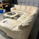 Used Beige Natuzzi Leather Sectional Sofa with used Glass Coffee Table The Villages Florida