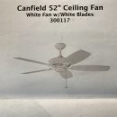 3 Canfield 54” white ceiling fans w/ option for light kit. 4 years old. Free delivery available. Installation help available. The Villages Florida