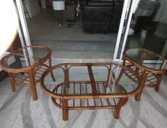 Tropical design wood with glass top coffee table and two matching End Tables The Villages Florida