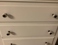 White wooden chest of drawers with 5 drawers really cute…$50. The Villages Florida