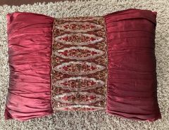 Exquisite decorative pillow, burgundy wine colored center with gold sequin embroidery $15. The Villages Florida
