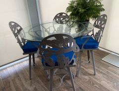 Glass Top Table & Chairs. Metal Powered Coated For Outside Or Inside. The Villages Florida
