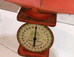 Vintage American Family 1930s Red Farmhouse Metal Kitchen Scale w/scoop The Villages Florida