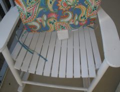 PAIR OF WOODEN OUTDOOR ROCKING CHAIRS WITH SEAT CUSHIONS The Villages Florida