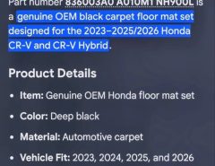 Floor Mats for Honda CR-V The Villages Florida
