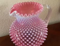 Beautiful Vintage Fenton Cranberry Opalescent Hobnail glass pitcher in mint condition…$125. The Villages Florida