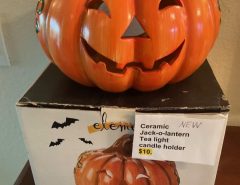 Large colorful ceramic pumpkin, NEW in original box, has removable lid and inside candle Only $10 The Villages Florida